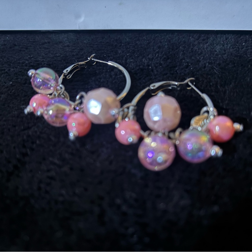 Pink and Silver Cluster Bead Earrings